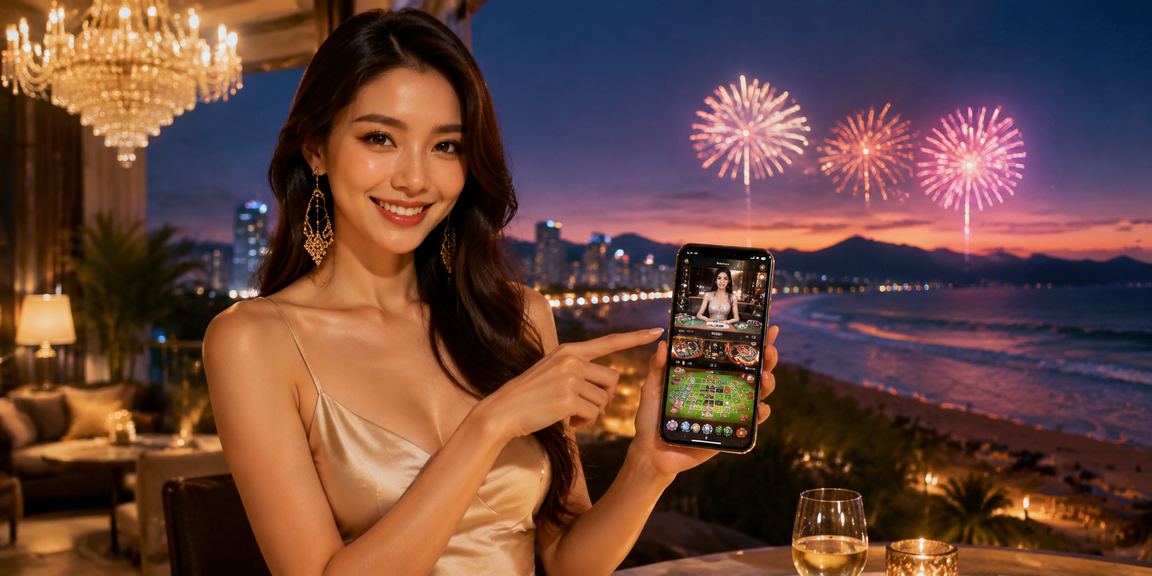 Người dùng tại bãi biển Đà Nẵng trải nghiệm casino trực tuyến trên điện thoại di động