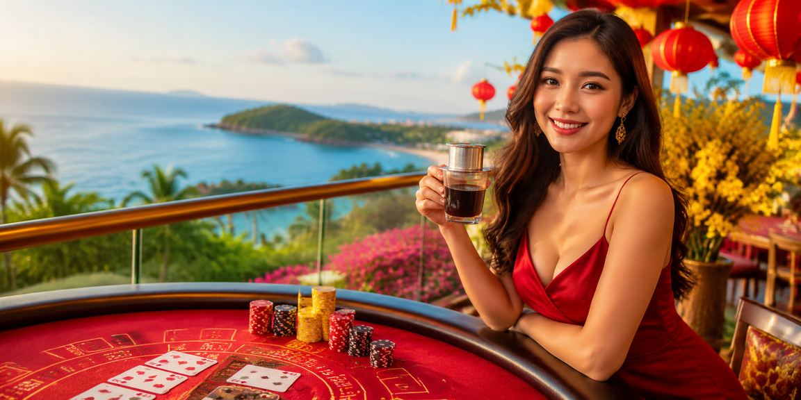 Người dùng thưởng thức cà phê tại Phú Quốc trong khi chơi baccarat jackpot trực tuyến